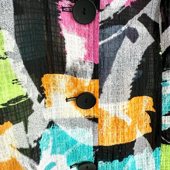 Ali Miles Sz Large Pink Black Tropical Wearable Art to Wear Blouse Shirt Top - Picture 5 of 8